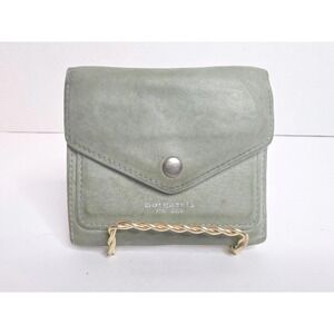 Borgasets Stay Gold Leather Tri Fold Wallet Sage Green Snap Coin Pocket CALLOUTS